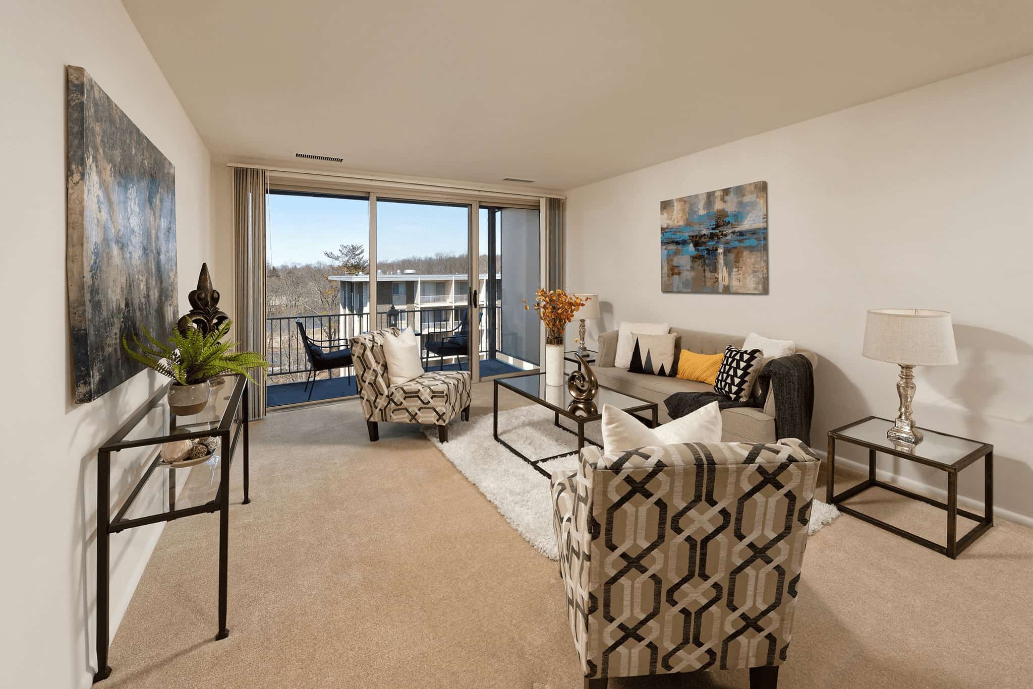 Congressional Towers Apartments living room and balcony
